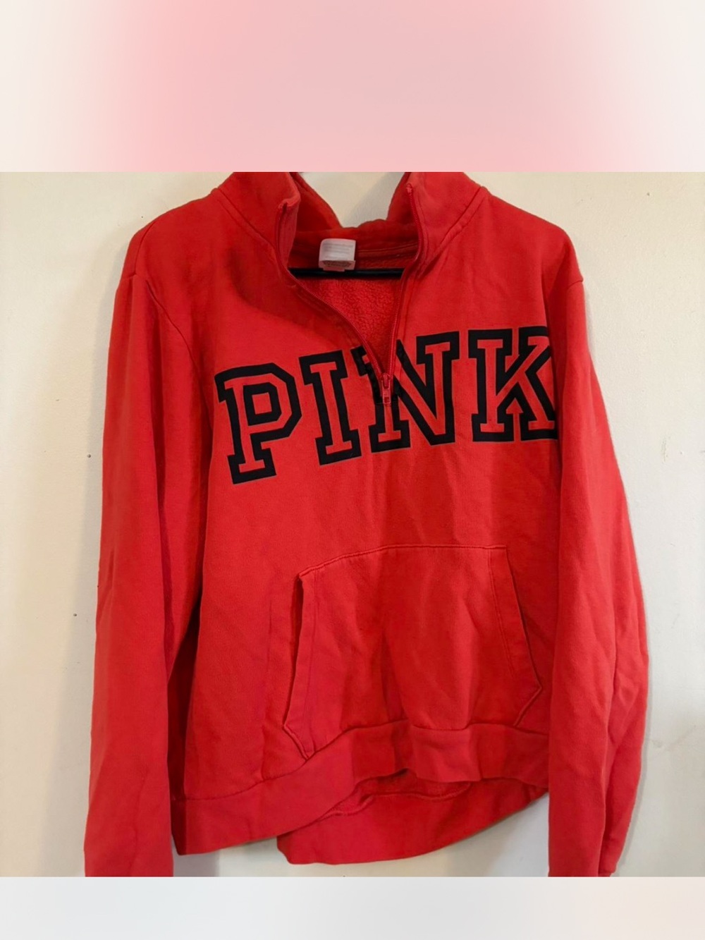 PINK Victoria's Secret Red Quarter-Zip Logo Pullover